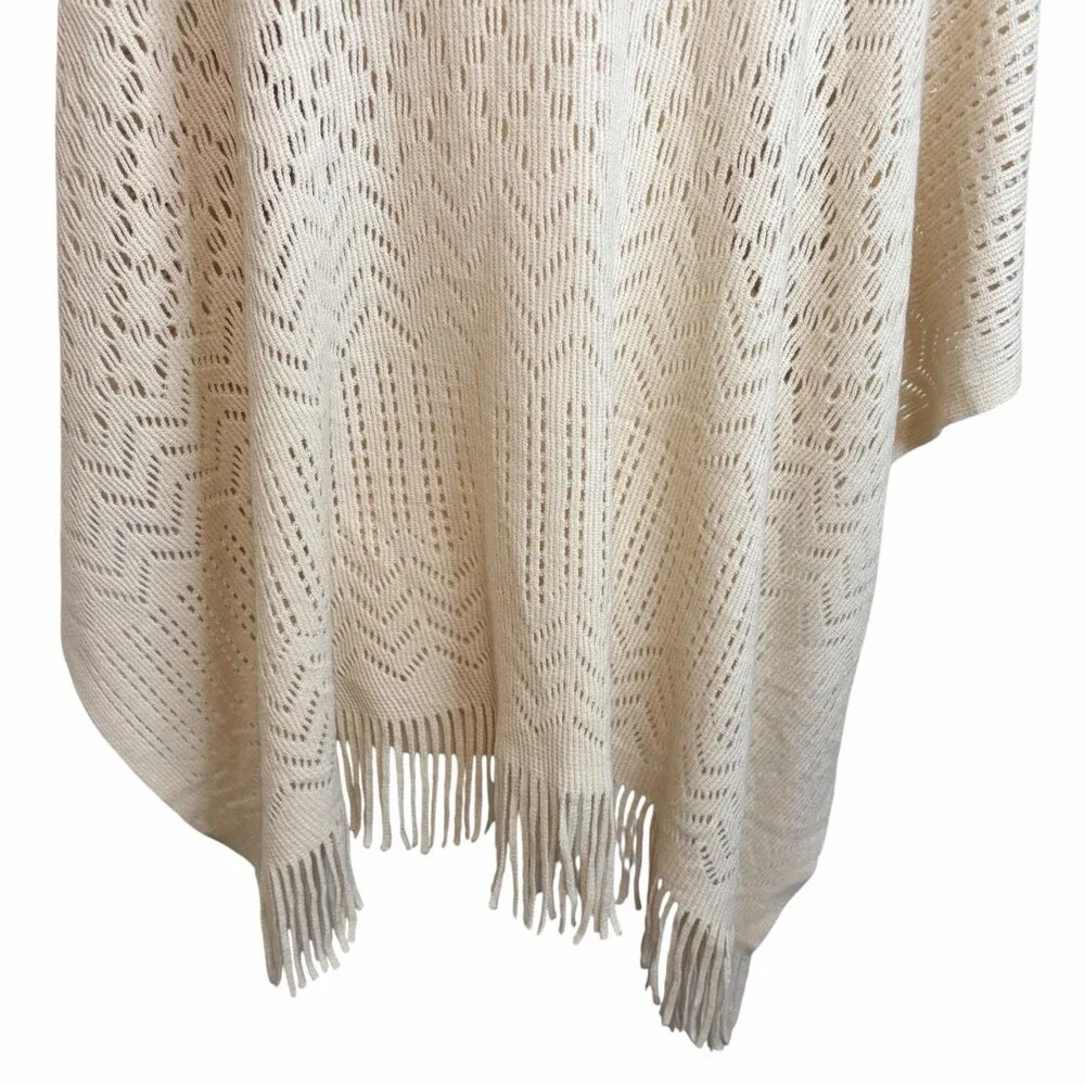 LOFT Beige Knit Boho Kimono Fringe Hem, O/S